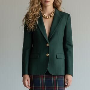 Vintage Pendleton Wool Blazer 8P Emerald Green Teal Lining Preppy Heritage Class